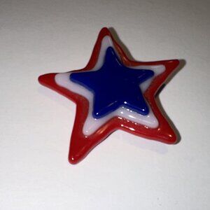 #102 STACKED STAR PIN RED WHIT & BLUE RWB 1 5/8"X 1 5/8" USA 250 GET READY